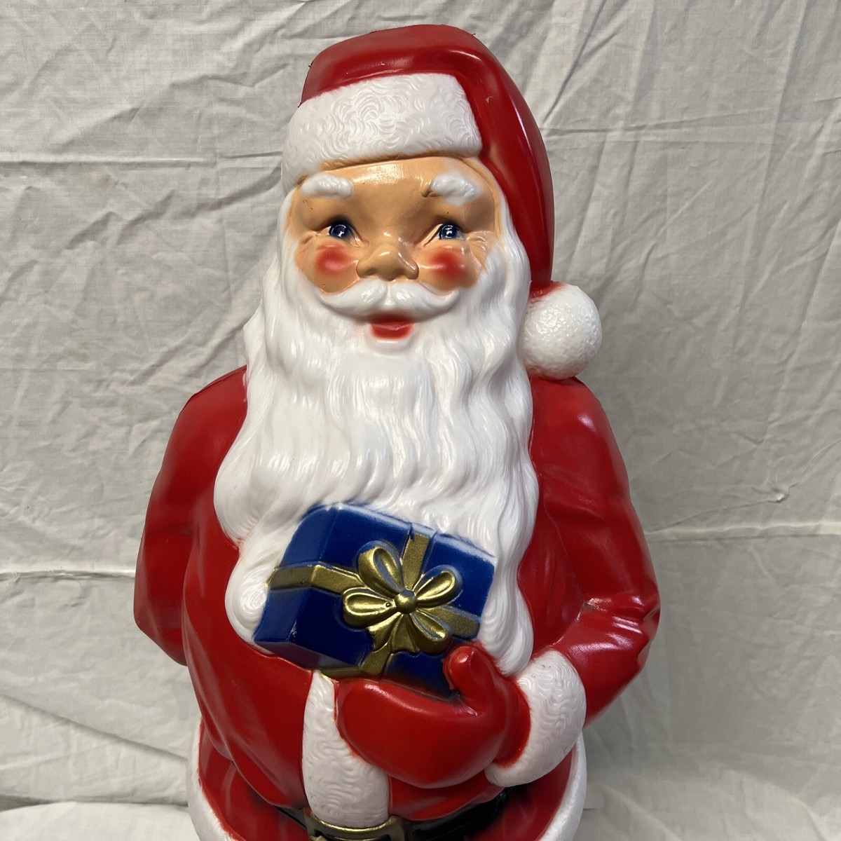 Vintage General Foam Plastics 33” Santa W/ Blue Gift white Bag