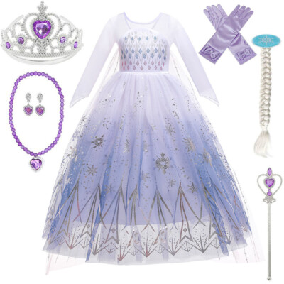 Eiskönigin Prinzessin Hochwertiges Elsa Kleid mit Pailletten Frozen2 Kostüm