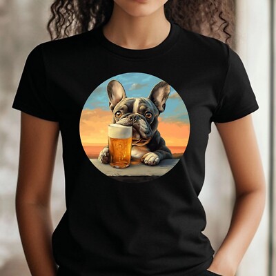 Frauen T-Shirt Bulldogge trinkt Bier Motiv Baumwolle Größe S bis 3XL
