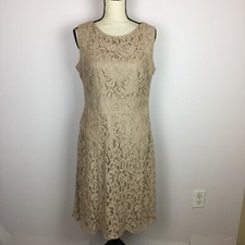 Adrianna Papell A-line Peplum Dress Size 12 Womans Beige Floral Lace Sleeveless