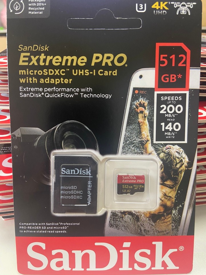 SanDisk 512GB Extreme Pro Micro SD MicroSDXC UHSI U3 A2 Memory Card W