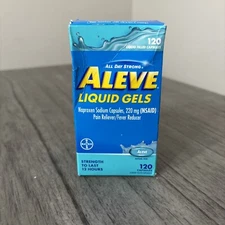 Aleve Liquid Gel Capsules 220mg 120 Count Pain Reliever / Fever Reducer Exp 3/26