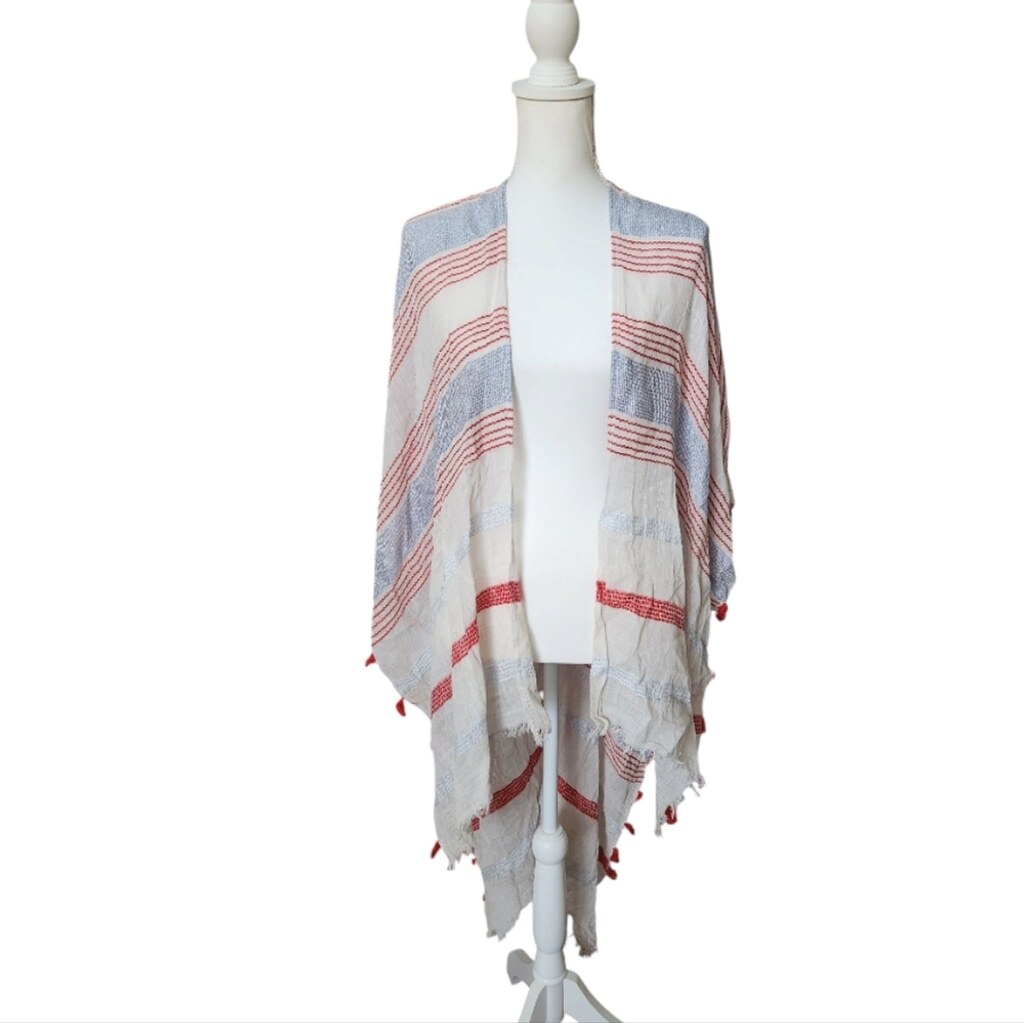 Echo Design New York NWT Stripe Tassel Ruana Poncho Shawl One Size 129