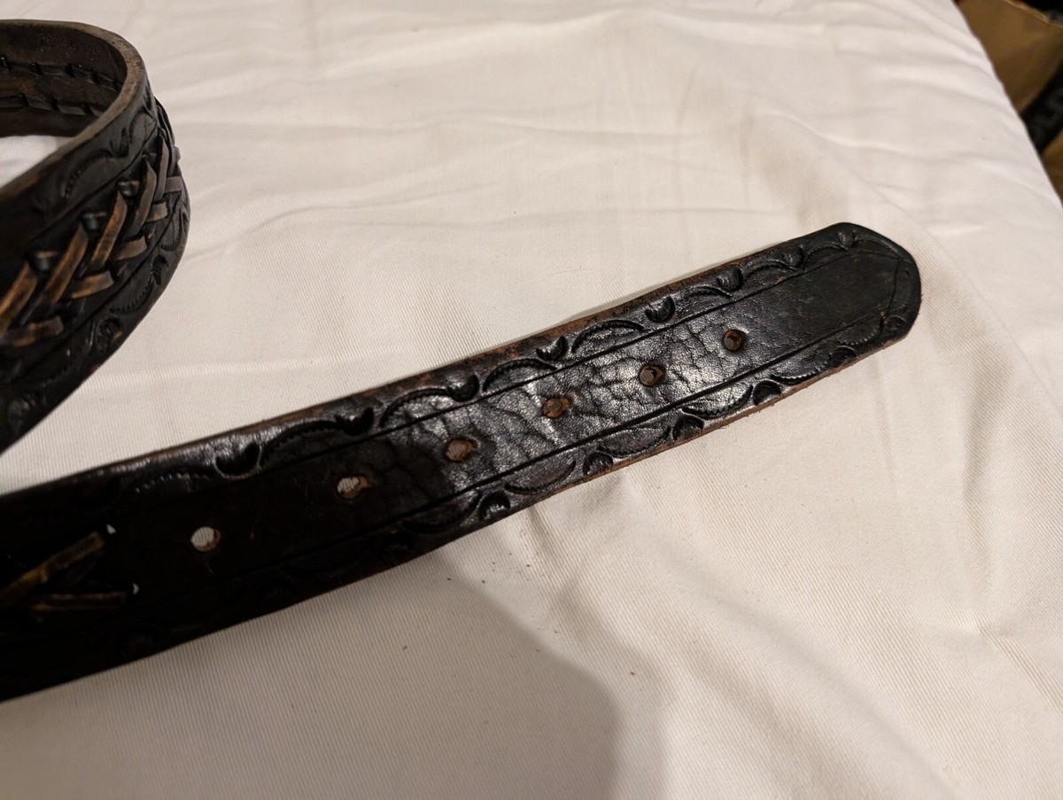 EUC Authentic Leather Belt Made In Mexico WESTERN EMBROIDERED BLACK EL CENTENARIO LEATHER BELT  main image 2