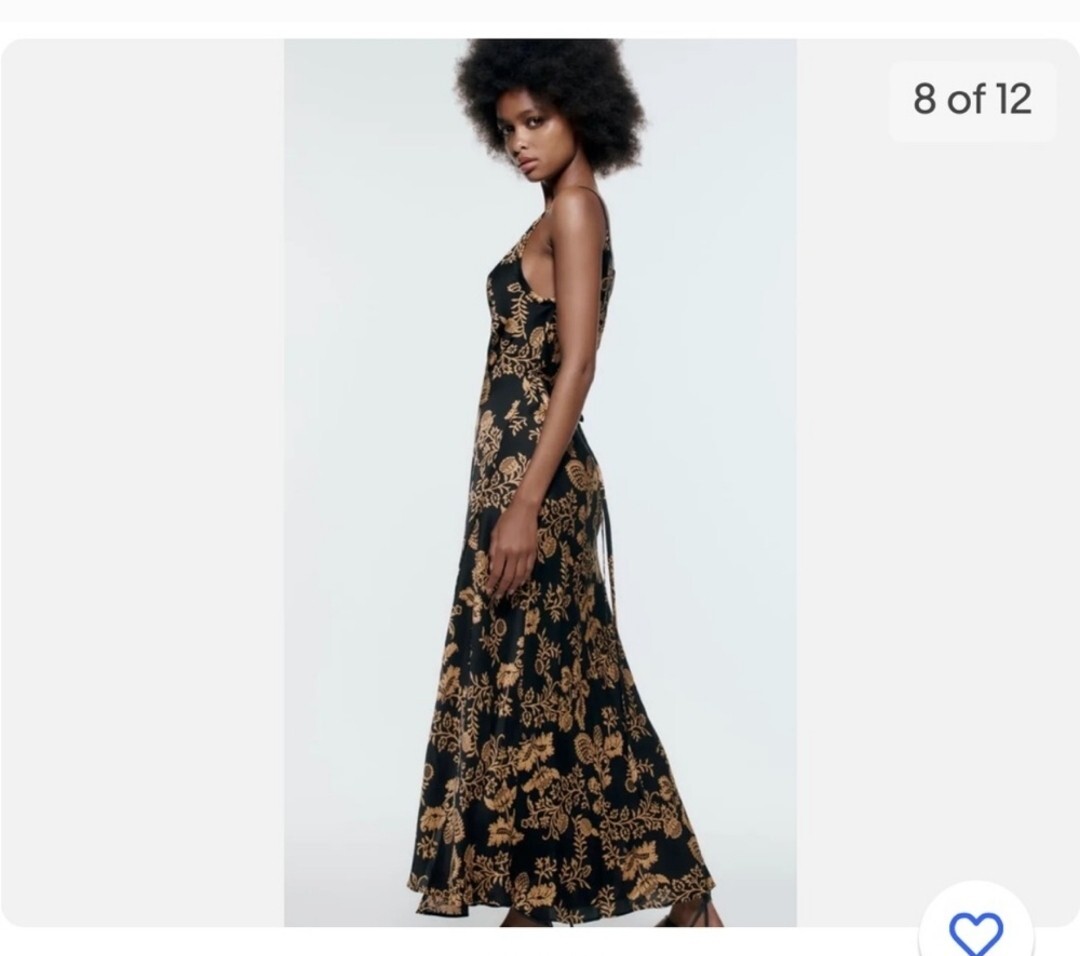 ZARA Black Gold Wrap Maxi Dress Spaghetti Strap Floral Cocktail