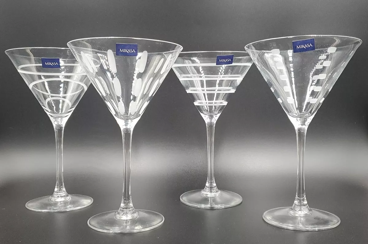 Mikasa Martini Glasses Cheers Set of 4 Etched Made in France 10 oz. New NO  BOX