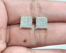 DEAL 10K Gold Genuine Natural Pave Diamonds Square Kite Earrings 0.30ct 8.70MM
