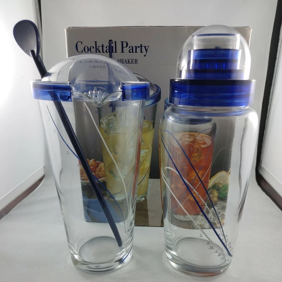 Luigi Bormioli Cocktail Party Mixer & Shaker Set Blue 21 oz Glass clean b64 Foto 2 de 4