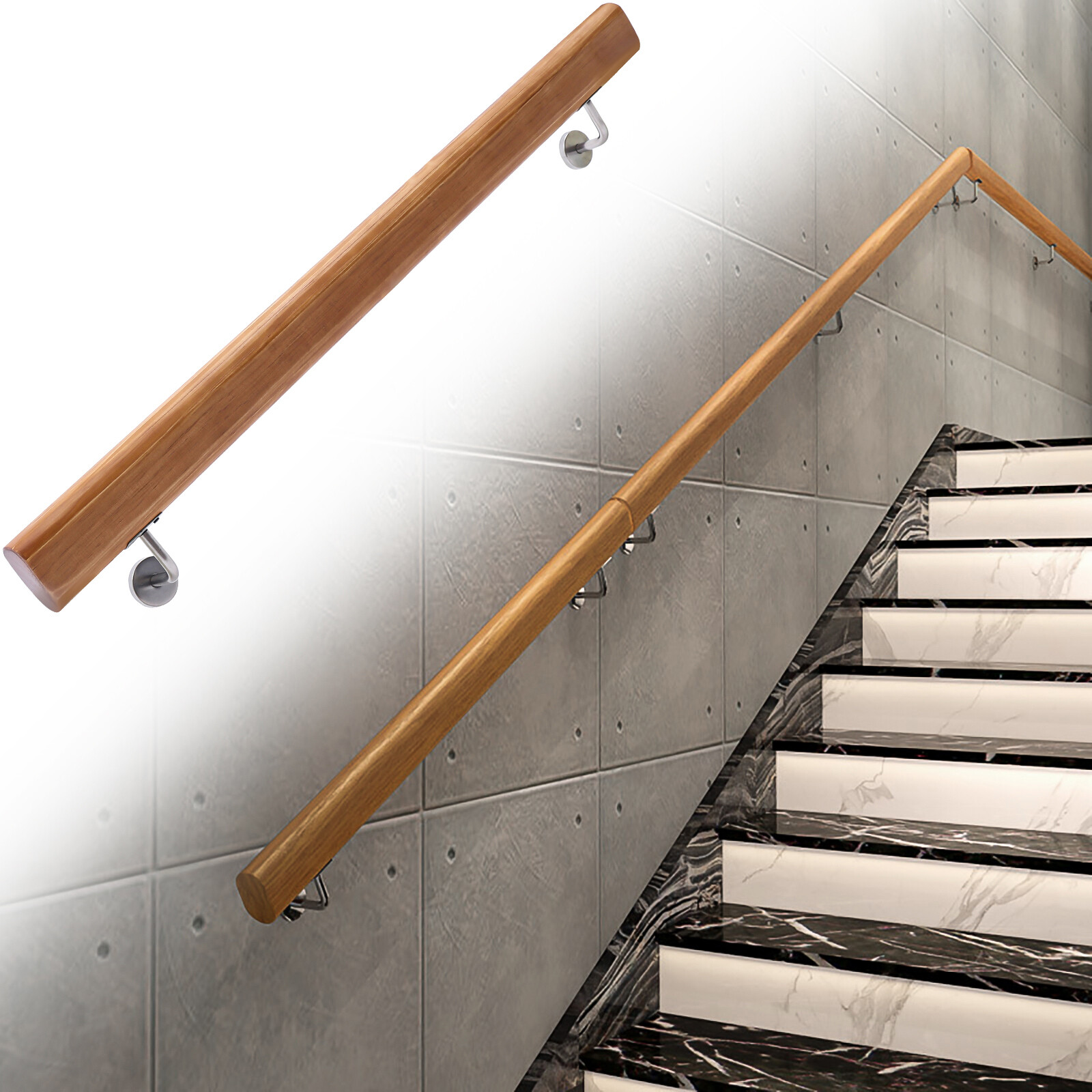 Wood Handrail For Steps Stair Railing Hand Rail Kit Non-Slip Wall Hand  Railings | eBay