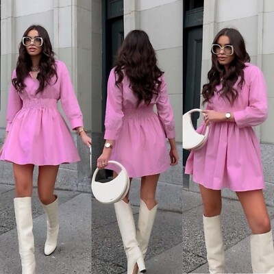 Zara Pink Poplin Long Sleeve Mini Dress Size Small | eBay Zara Pink Poplin Long Sleeve Mini Dress Size Small | eBay