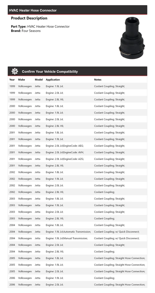 Conector de manguera de calefacción para Volkswagen Jetta 1999-2006 4 estaciones 2000 2001 Foto 2 de 4