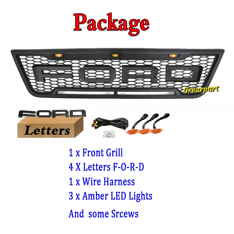 For 2003-2007 Ford E150 E250 E350 Grill Front Bumper Mesh Grille W/LED+Letter - Image 4 of 4