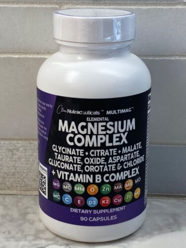 Clean Nutraceuticals Magnesium Complex with Glycinate +Vitamin B's 90 Caps 07/26