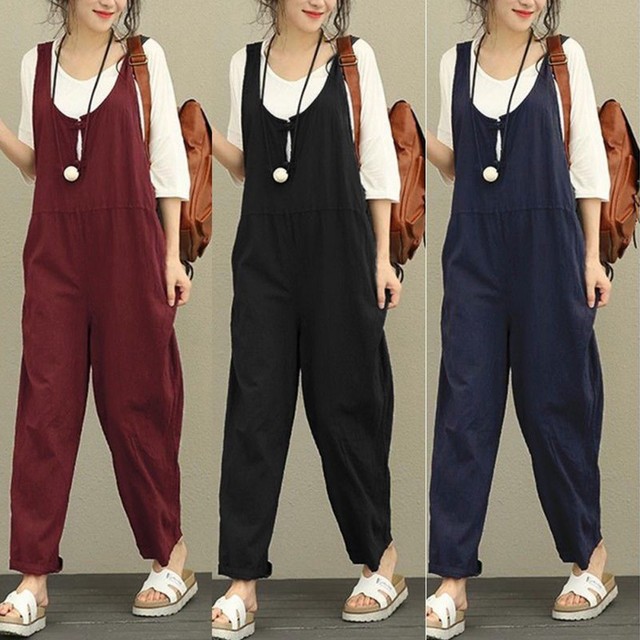 Womens Dungarees Rompers Casual Jumpsuit Loose Baggy Pants Overalls Playsuits eBay