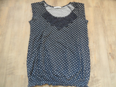 Promod beautiful balloon shirt with lace and dots blue size 36/38 RC318