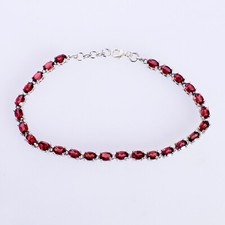 925 Sterling Silver Genuine Red Garnet Gemstone Bracelet Vintage Jewelry XMAS