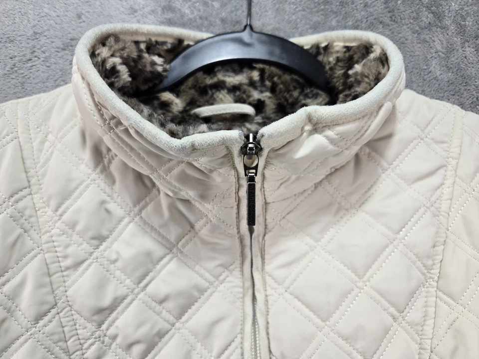 Chaleco impermeable para mujer XL beige tostado acolchado forrado de piel sintética bolsillos con cremallera acogedor Foto 2 de 4