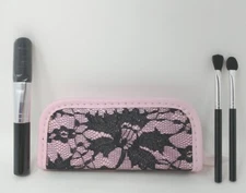 AVON Lace Brush Set: Eye Face Makeup Cosmetic Brushes Kit W/ Pink Black Case New