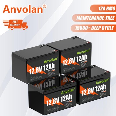 4X Durable 12V24V LiFePO4 Akku 12Ah Lithium Batterie BMS Boot RV Solar Wohnmobil