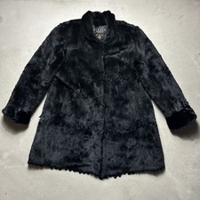 Vintage Polo Norte Genuine Rabbit Fur Coat Black Full Length Jacques Ferber M-l