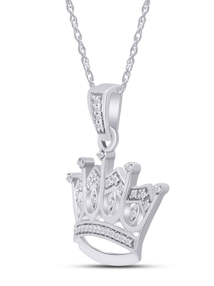 BWL Number Crown Pendant Thirteen ガボール 1/10ct Natural Round Diamond Crown Pendant Necklace 18