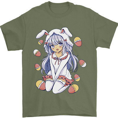 Ostern Anime Mädchen mit Eiern und Hasenohren Herren T-Shirt 100% Baumwolle