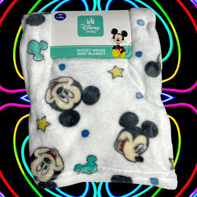 NEW Disney Baby Mickey Mouse Face Stars Dots Plush Baby Blanket Toddler Blue Red