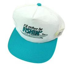 Vintage I'd Rather Be Fishin' MMB Headwear Mesh Snapback Trucker Hat Cap
