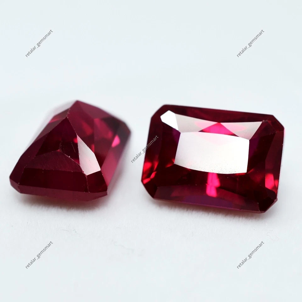 AA++ Natural Loose Gemstone Ruby Bloody Red Emerald Cut 16.50 Ct CERTIFIED Pair - Image 2 of 4