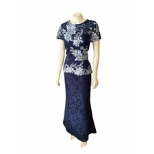 JS Collections Lace Gown Blue Floral Lace Peplum E913 Sz 8 New