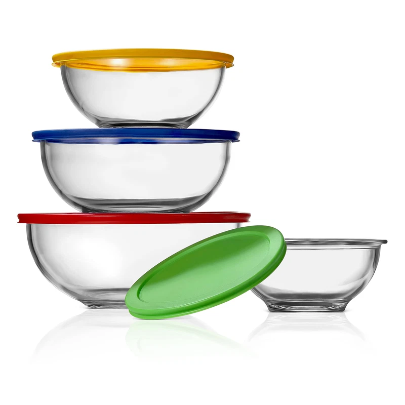 Nutrichef 4Piece Glass Mixing Bowls Lids Premium Borosilicate Glass Bowl Set 1