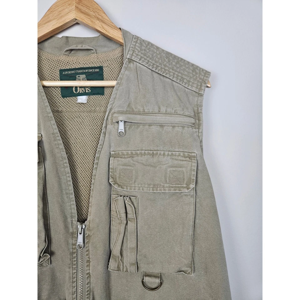 Vntg Orvis Men's Khaki Fishing Vest Utility Pockets Outdoor Adventure Sz Small - Image 3 of 4