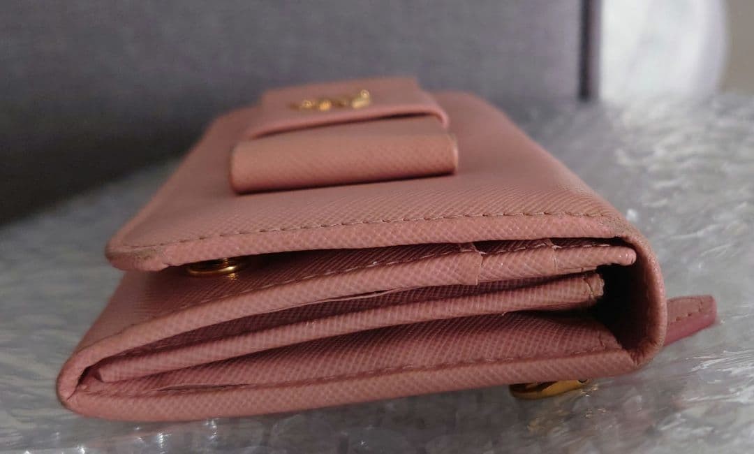 PRADA Saffiano Leather Ribbon Bow Long Wallet Pink With Exterior Back Zipper Pur thumbnail 13