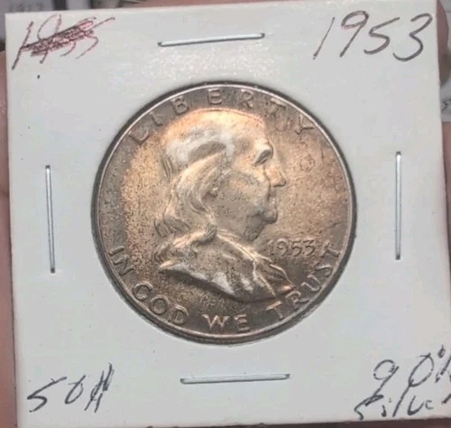 1953 Toned Franklin Half Dollar BU-Unc. FBL 50c 90% Silver U.S Coin