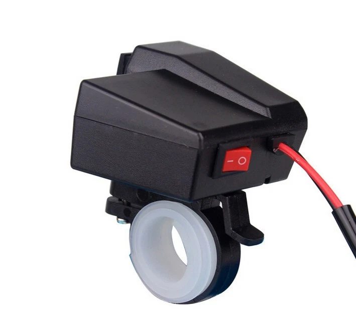 USB Charger Motorcycle Dual Socket LED Voltmeter Handlebar Installation Foto 4 de 4