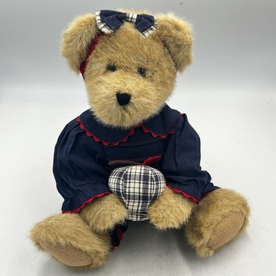 Boyds Bears Adeline Q. Appleton Plush Bear Holding Plaid Apple 13  Vintage 2004