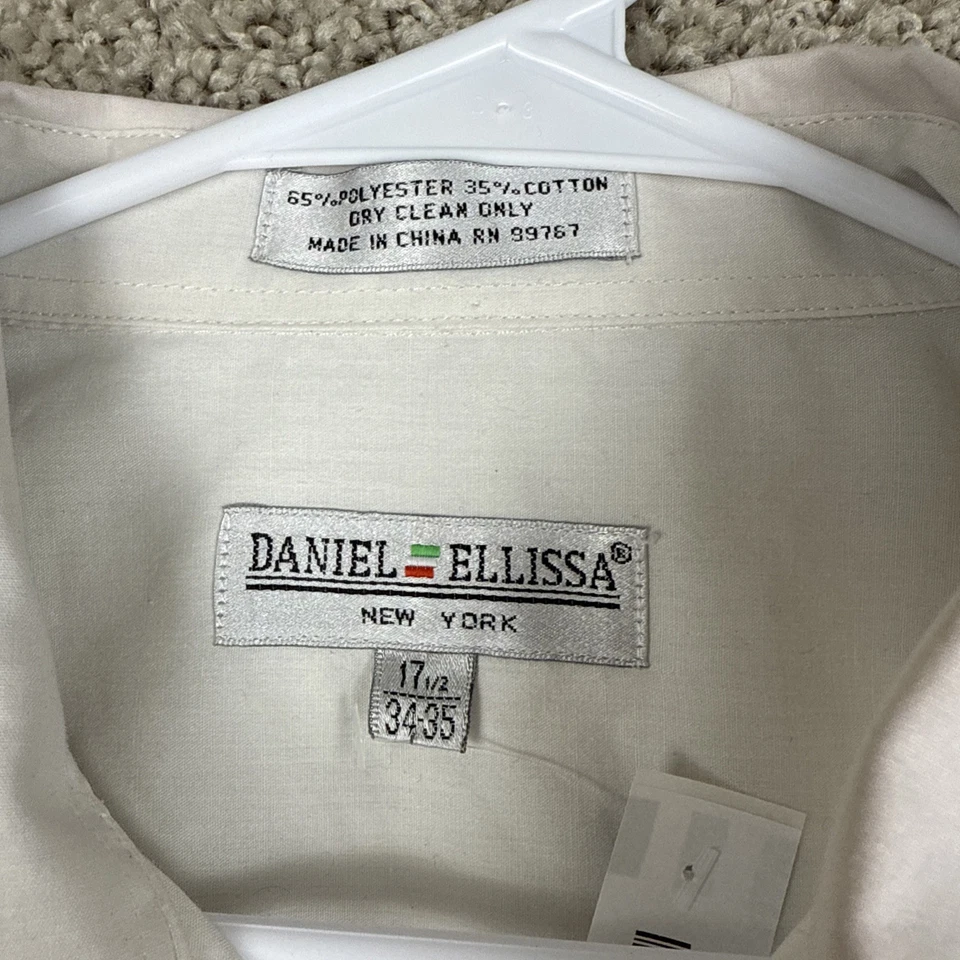 Camisa de vestir Daniel Ellissa para hombre 17 1/2 marfil liso con puños convertibles 34-35 Foto 2 de 4