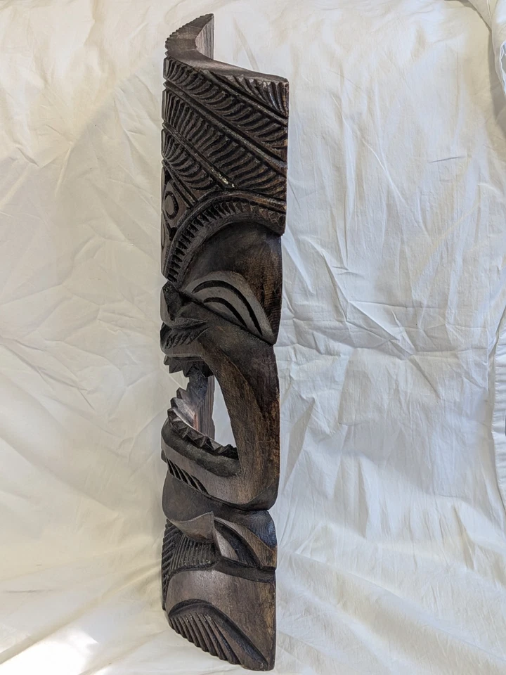 Vintage 18" Hawaiian Islands Hand Carved Wooden Tiki Mask Wal Hanging Decor - Image 4 of 4