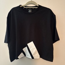 Adidas Cropped T Shirt Women  s Black White Logo Tee XL NWT