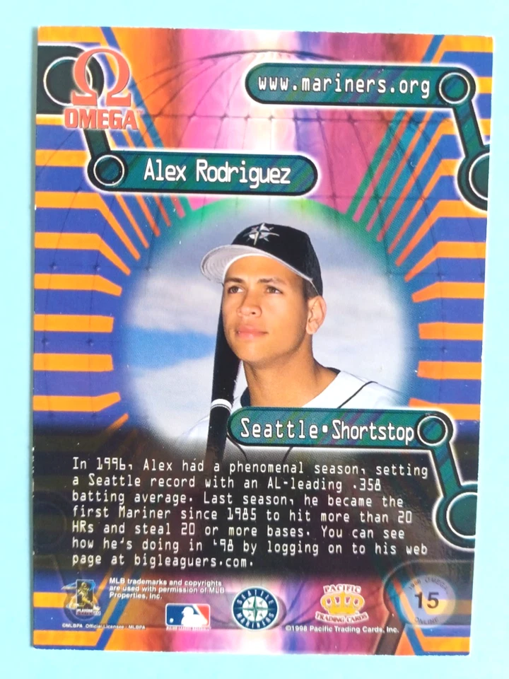1998 PACIFIC OMEGA ALEX RODRIGUEZ #15 ONLINE INSERT SEATTLE MARINERS - Image 3 of 3