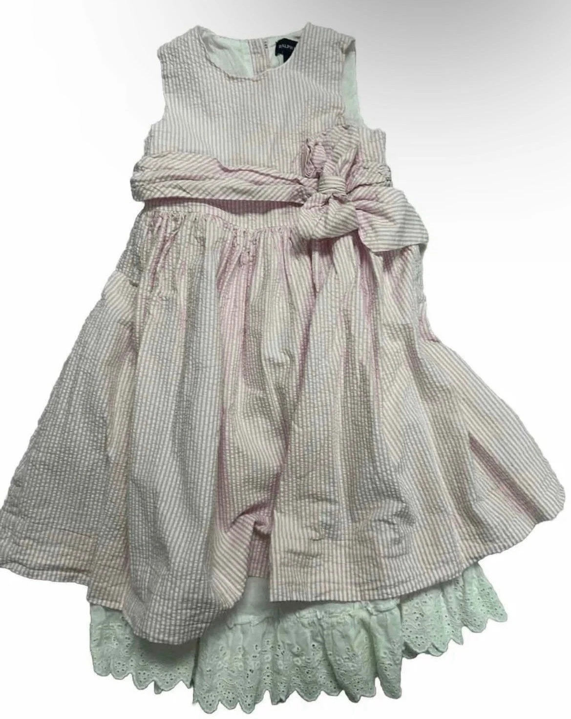 Girls Polo Ralph Lauren Formal Pink Seersucker Spring Or Summer Dress Size 4T