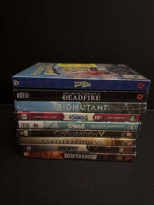 Lot Of 7 PC Games Brand New SpongeBob,SIMS4, Biomutant,WreckFest ETC.