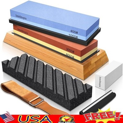 Knife Sharpening Stone Kit Dual Sided Whetstone Angle Guide Leather Strop New