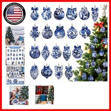 40 Pcs Christmas Chinoiserie Ornaments Blue and White Porcelain Wooden Creative