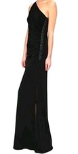 Laundry by Shelli Segal Beaded Panel One-Shoulder Jersey Gown Sz 0 Black