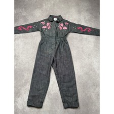 Disney Mulan Girls Sz 4 Jumpsuit Pink Dragon Blossom Embroidery Soft Black Denim