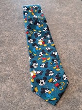 Vtg Disney Mickey Mouse Men's Neck Tie 4" x 56" Teal/Red/Black/Blue/Gold/White
