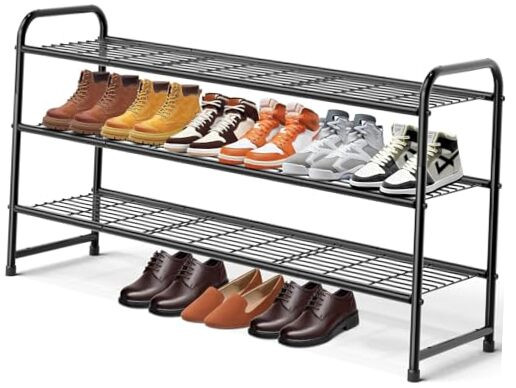 3-Tier Metal Shoe Rack Organizer for Closet or Entryway Wide Storage