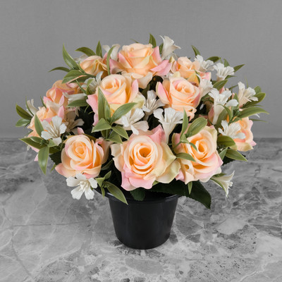Grabtopf künstlich 16 Köpfe offen Rosen & witterungsbeständiger Kunststoff Gyp/Grünzeug