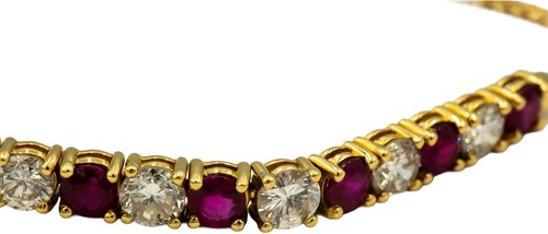 18k Yellow Gold 3.57 Diamond and Ruby Adjustable Size Tassel Bracelet - Picture 2 of 4